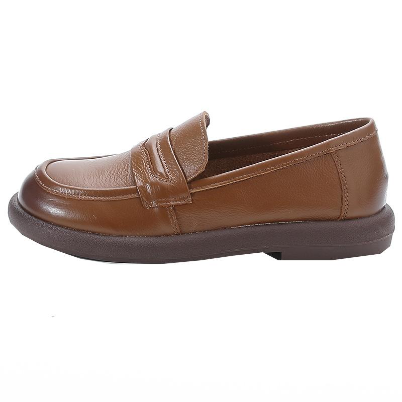 Fashion Cowhide Women Shoes Fashion Mid Heel Thick Soled Genuine Leather Retro Loafers Spring Autumn Flat Women Singles Shoes Mom Shoes