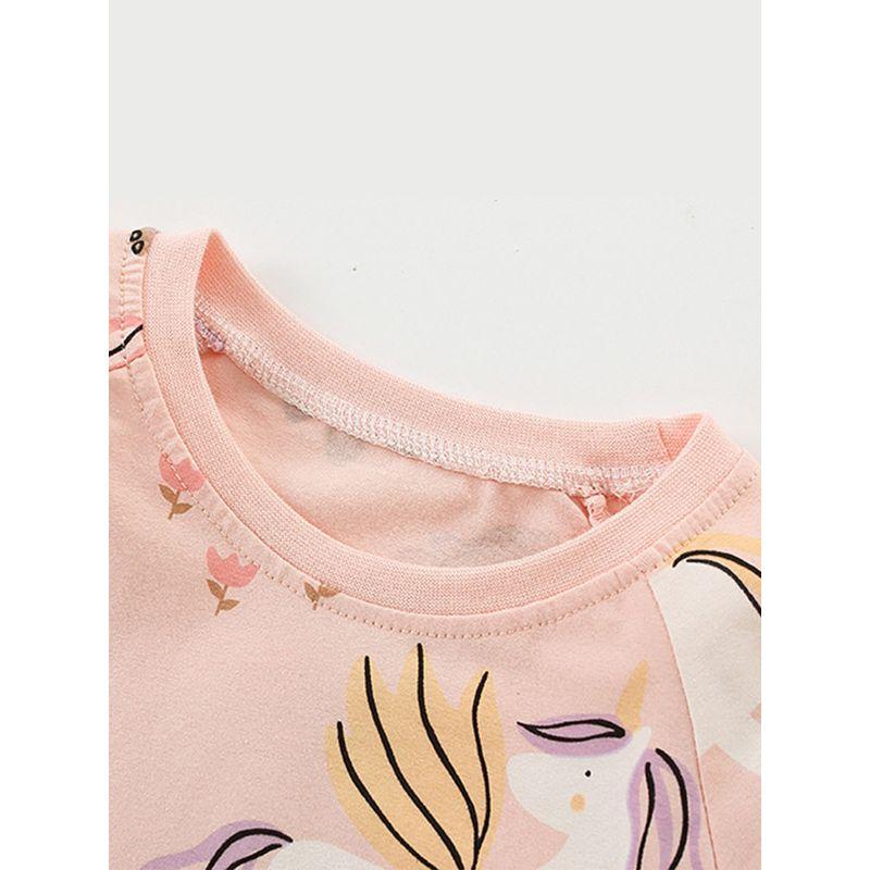 Girls' Pink Long-Sleeved Dress Baby Unicorn Cartoon Pure Cotton Dress Autumn Kidsren's T-Shirt Dress 6
