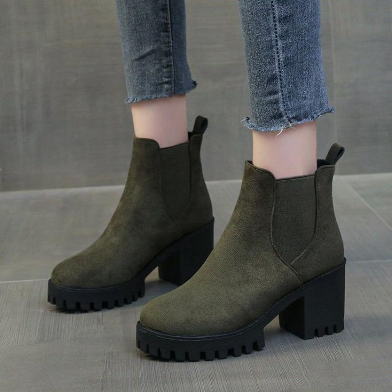 Women's Autumn and Winter Single Boots Women's Thick Heel Martin Boots Thick Sole British Style Round Toe Short Boots High Heel