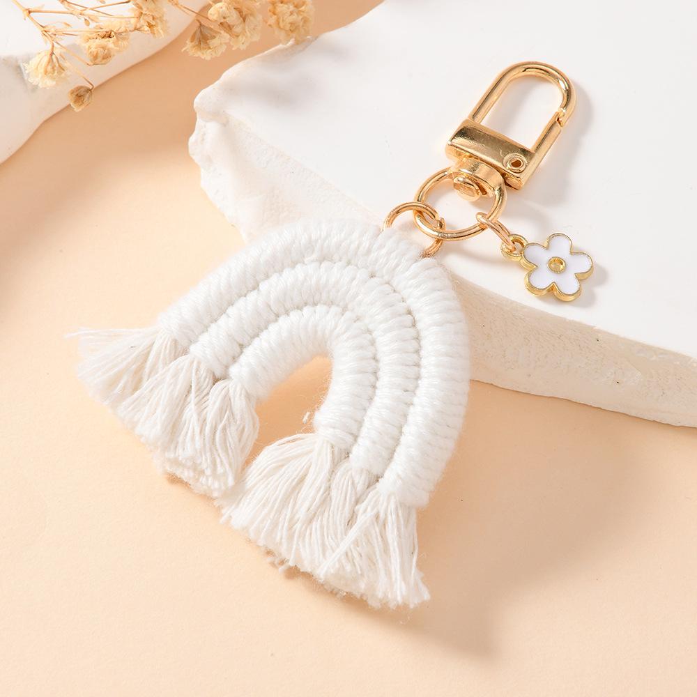 Hand-Woven Rainbow Keychain Pendant Charm