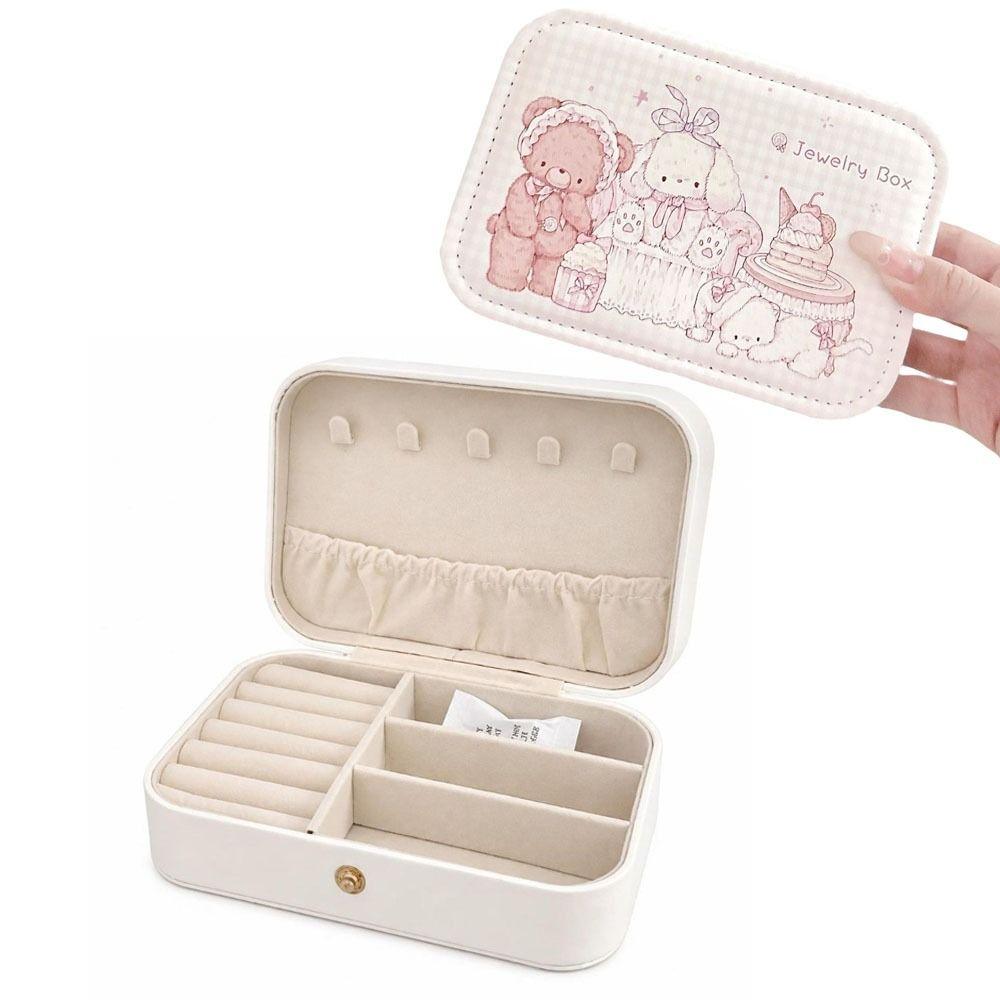 Cartoon Rabbit Cat Jewelry Storage Box PU Leather Portable Jewelry Box  For Home Storage