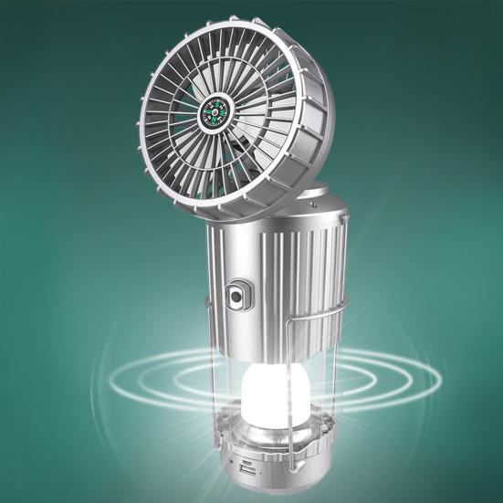 5-in-1 Portable LED Camping Lantern with Fan Bluetooth-compatible Speaker Solar Powered USB Rechargeable Emergency Hanging Light
