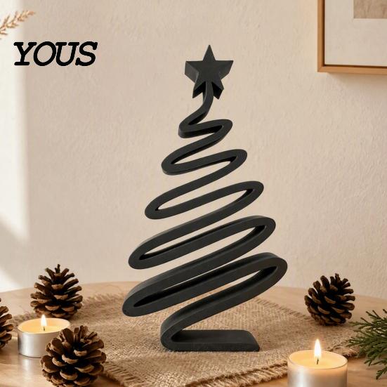 Decorative Table Decor 3D Printed Minimalist Christmas Tree Desktop Ornament, Modern Holiday Handcrafted Figurines Sign for Living Room Bedroom