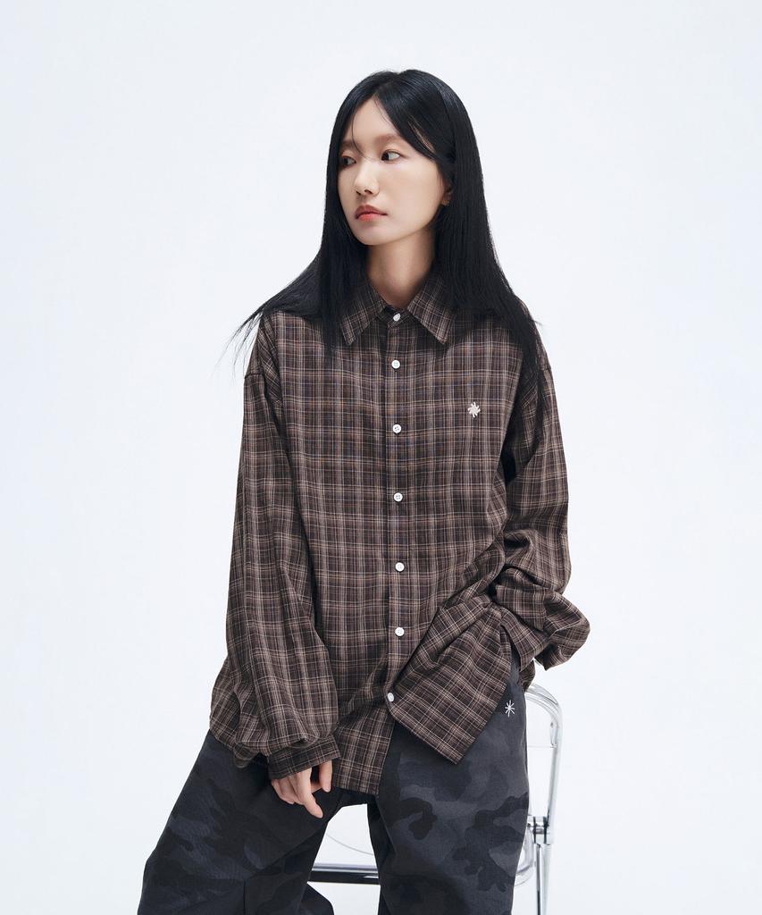 SLOW RECORD HOUSE Cane Check Shirt_Brown