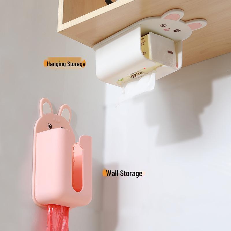 Wall-Mounted Cartoon Tissue Dispenser: No-Punch Tissue Box & Storage for Facial Towels, Bathroom & Kitchen Hanging Solution