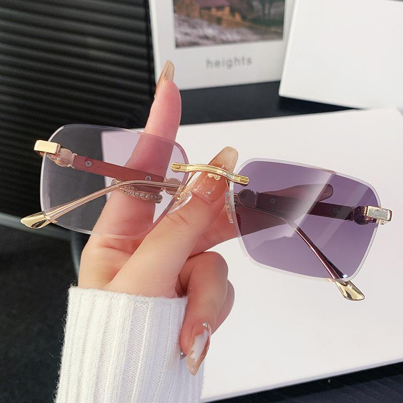 Kajia frameless color-changing sunglasses men's marine slice trimmed wood grain glasses legs square frame sunglasses women's trendy glasses