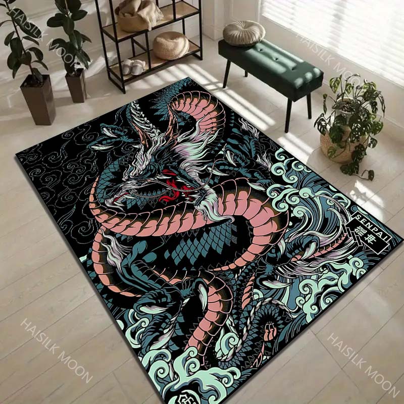 1PC Dragon and Waves Carpet for Living Room Bedroom Sofa Home Decor Rus Non-slip Floor Mat Luxury Gift Multiple Sizes