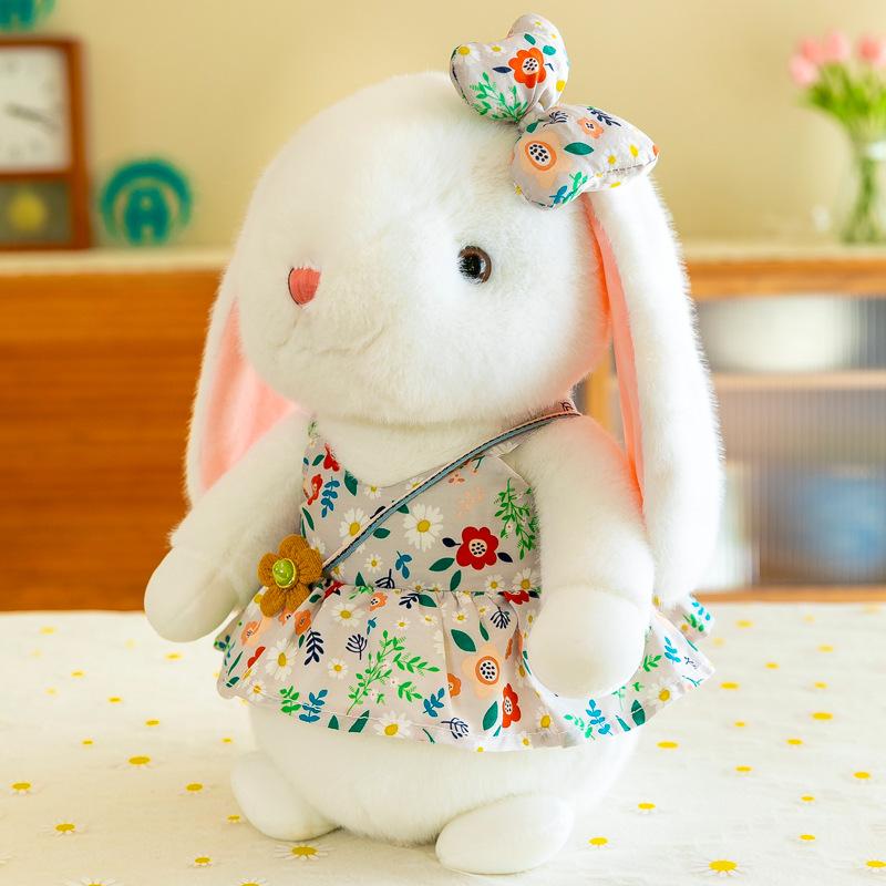 Cute Little White Rabbit Plush Toy Floral Skirt Rabbit Doll Grab Machine Rag Doll Girl Birthday Gift