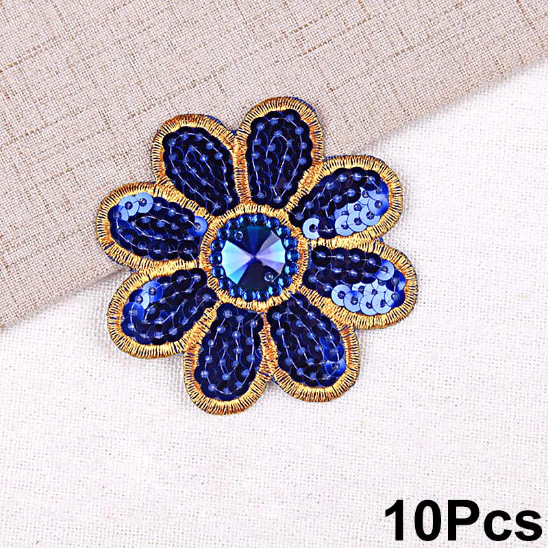 10Pcs Sequins Embroidery Cloth Stickers Small Octagonal Flower Performance Costume Ethnic Costume Accessories Iron-On Stickers