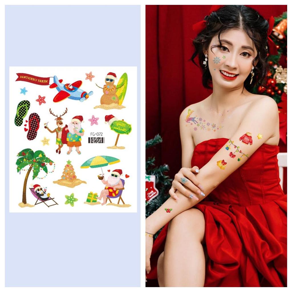 12/1 Sheets Waterproof But Removable Body Diy Art Glitter Christmas Fake Tattoo