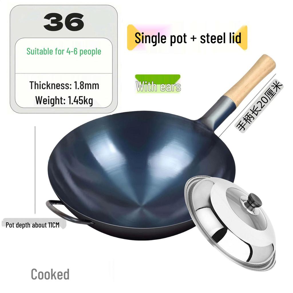 Zhangqiu Non-stick Cast Iron Wok with Large Ladle for Home & Restaurant Use - Suitable for Gas Stoves