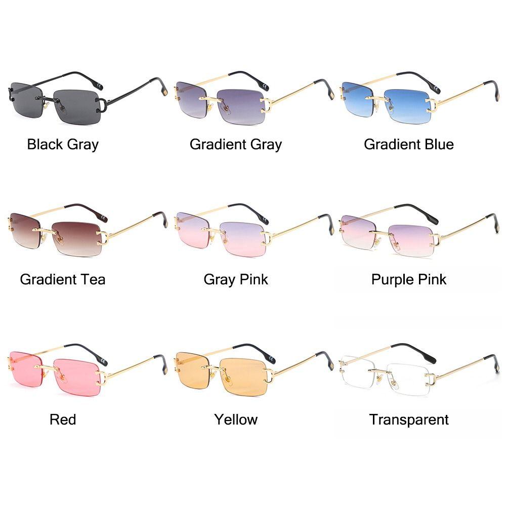 Trendy Vintage Small Metal Sunglasses Retro UV400 Rectangle Frame Sunglasses Rimless Sun Glasses for Women & Men