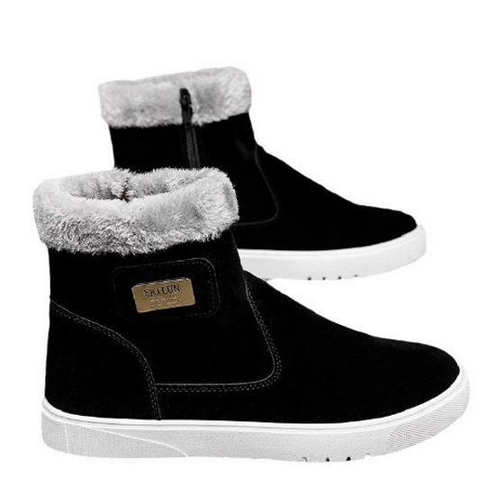 Men's High-Top Snow Boots - Velvet-Lined, Warm Leather, Fur, Slip-On, Winter Cold-Proof.
