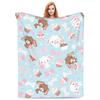 Cute Cartoon Bunny Print Flannel Throw Blanket – Super Warm Soft Plush Quilt for Sofa, Bedroom or Travel, Lightweight Fleece