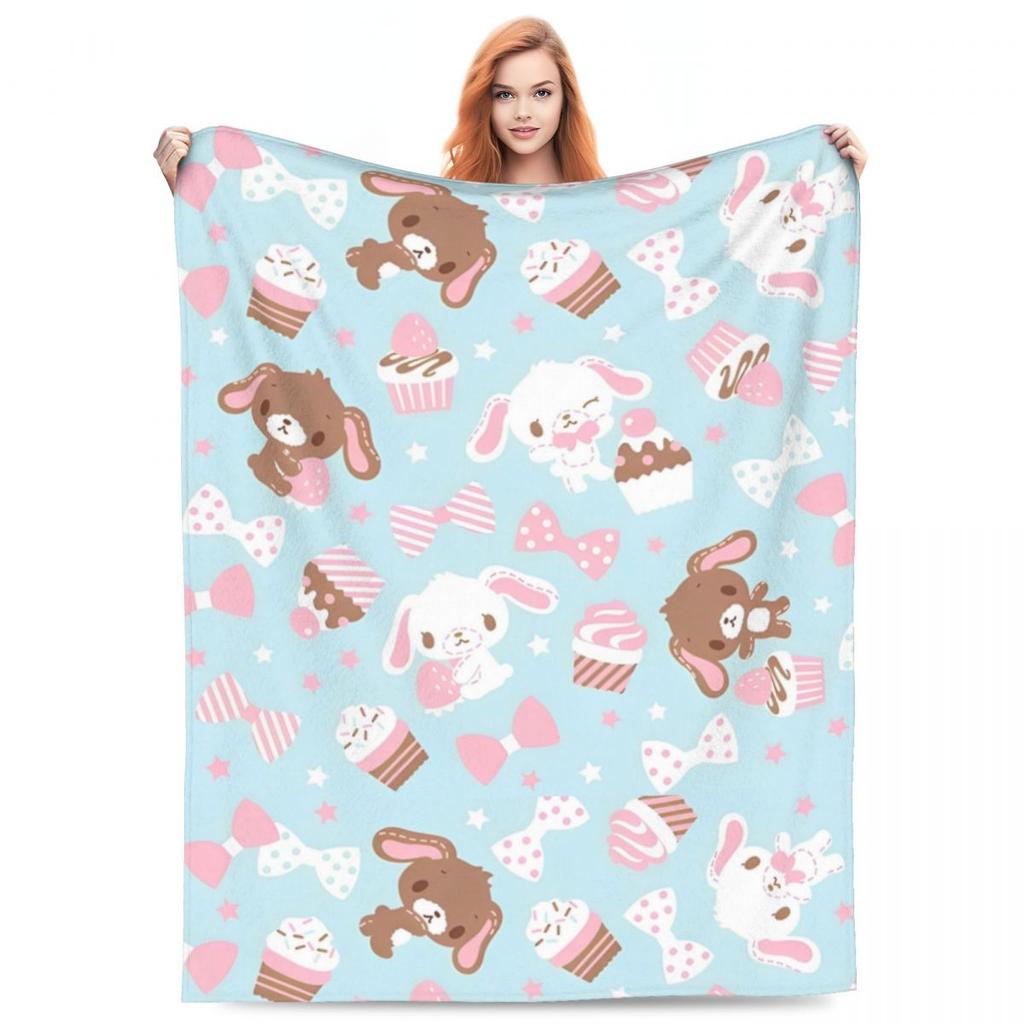 Cute Cartoon Bunny Print Flannel Throw Blanket – Super Warm Soft Plush Quilt for Sofa, Bedroom or Travel, Lightweight Fleece