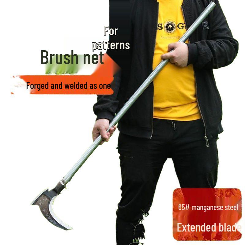 High Manganese Steel Double-Edged Sickle: Multi-Functional 1m Outdoor Brush Knife for Grass, Firewood, and Tree Cutting.