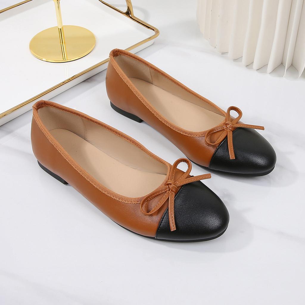 Designerskor Dam Casual Läder Rosett Enkla Vår 2026 Mode Dam Rund Tå Lätta Loafers Ballerinaskor Zapados Mujer