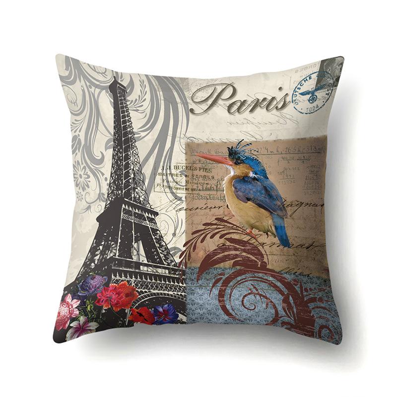Polyester Pillow Cover Home Printed Pillow Cover Retro Tower European Building Cushion Cover Car Cushion Cover