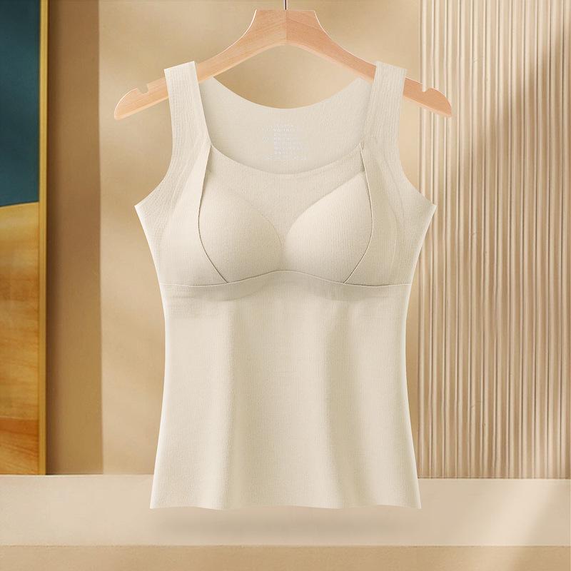 Women's Wool Silk Warm Vest with Chest Pad - No-Wear Style for Autumn/Winter, Thickened Base Layer, Outer/Inner Wear.