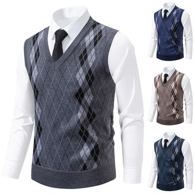 Middle-aged Sweater Vest for Men with Autumn and Winter Warm Slim Sweater Plaid Vest Jacket Dad Suit Men