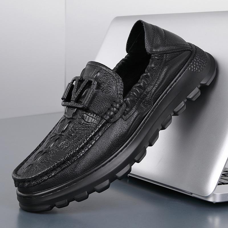 

2025 Doudou shoes men s casual leather shoes one pedal lazy driving men s shoes Korean version trendy shoes versatile thick sole non-slip 38