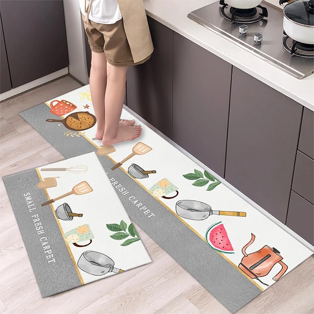 1/2pcs Kitchen Floor Mat, Anti-Slip And Absorbent Foot Mat, Long Strip Carpet, Modern Style Home Decoration Carpet