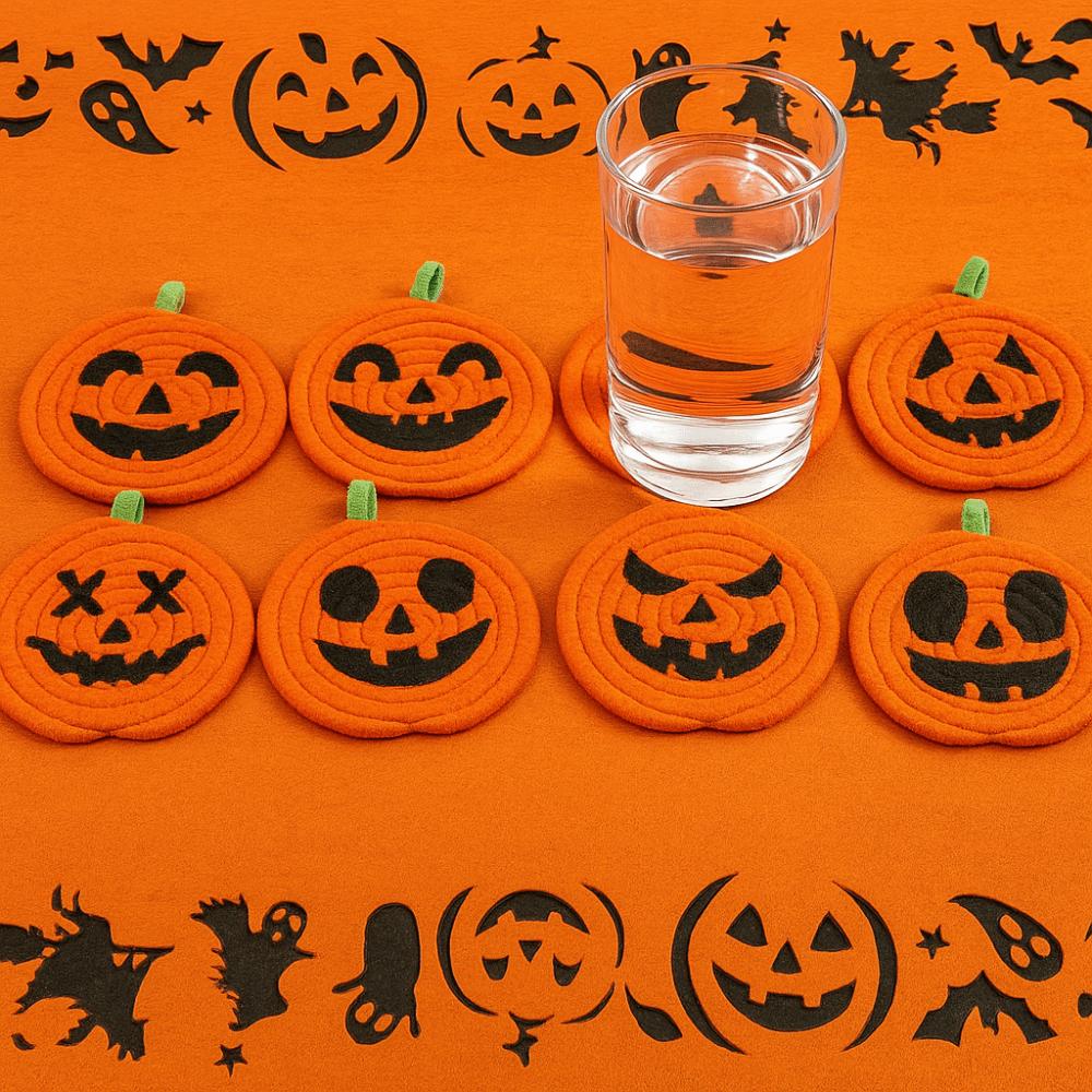 4/8Pcs Handwoven Pumpkin Shaped Coasters Creative Non-Slip Cup Mat  Halloween Decor