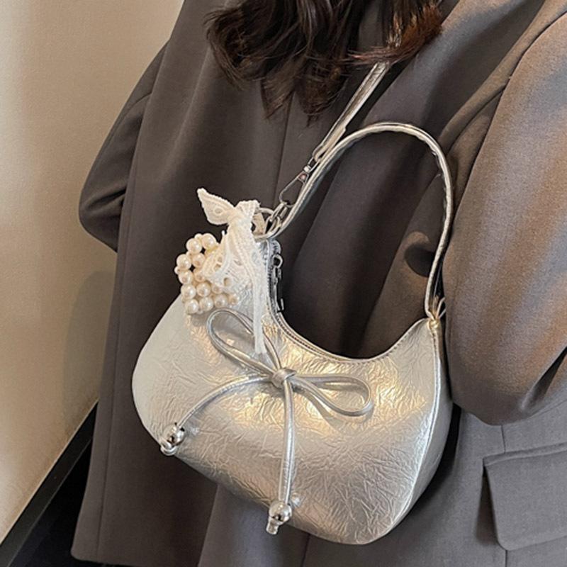 Niche Bow Hand Carry Crescent Moon Bag Women's 2025 New Fashion Simple Shoulder Armpit Bag Shoulder Messenger Bag