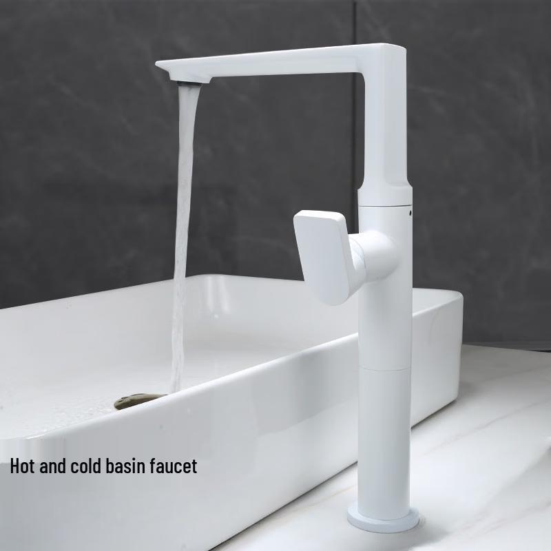 TLXT Высокий квадратный белый вращающийся смеситель для раковины на столешницу с горячей и холодной водой