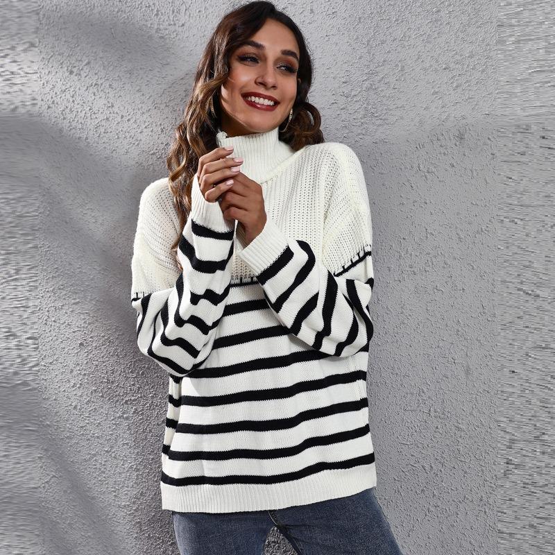 Women S Striped Turtleneck Sweater Loose Fit Autumn Winter Knitwear