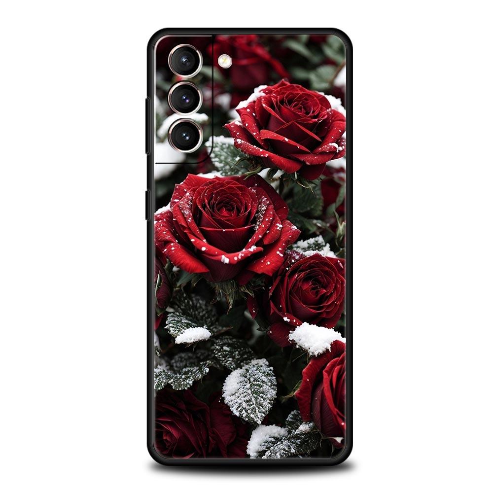 Beautiful Red Rose Flowers Phone Case For Samsung Galaxy S24 S23 S22 S20 Ultra S21 FE 5G S10 S9 Plus S10E S8 Soft Silicone Cover