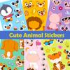Non-Toxic 6 Sheets Face Kids Cartoon Animal Stickers Set Make-A- Decals For Notebook Phone Laptop Stationery Decoration