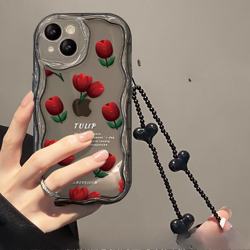 Applicable To Apple 14 Mobile Phone Case IPhone 13 Silicone Full-package Anti-fall 11/12 Mini Sweet and Cool Tulips On The Screen