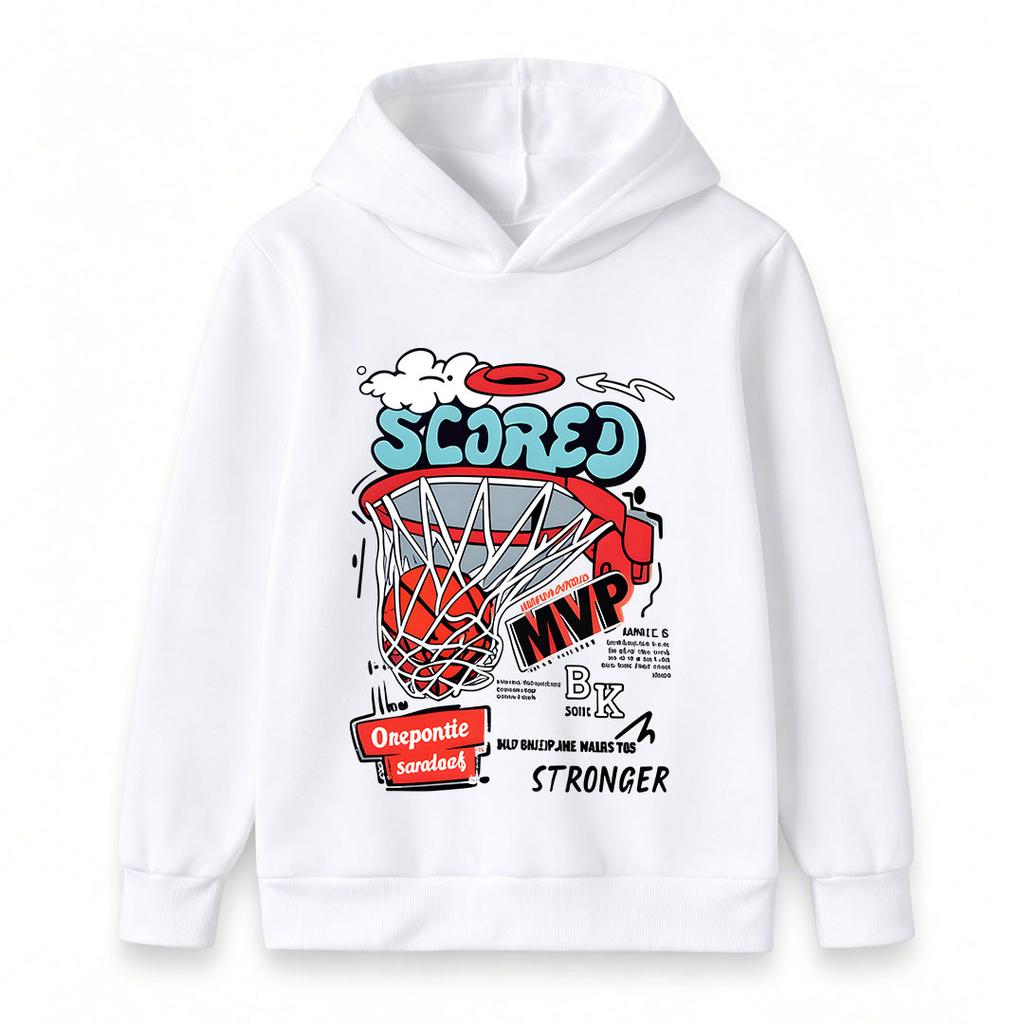 Kids Boys Girls Pullover Hoodie, Cool Basketball SCORE MVP Printed Casual Sport Sweatshirt, Soft Long Sleeve Tops for Basketball Lovers Daily Wear