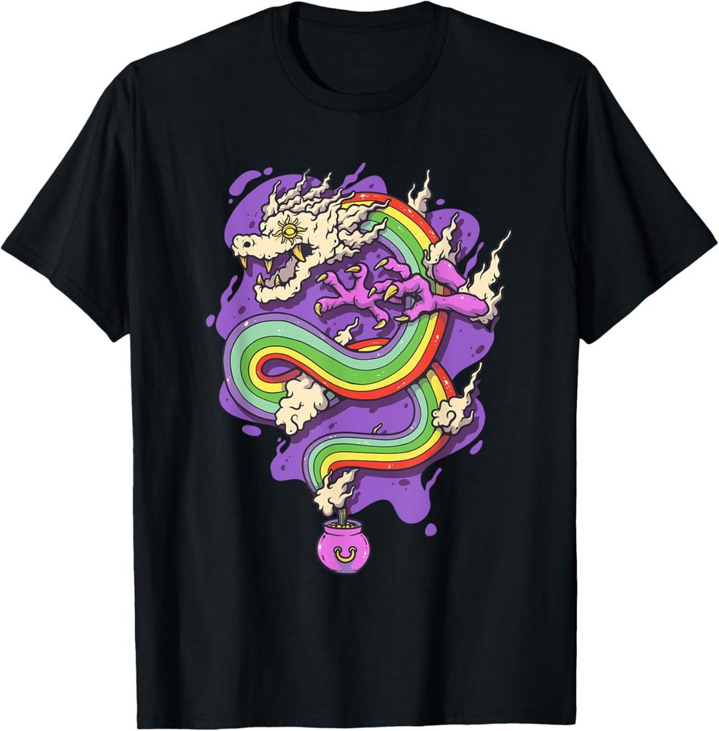 Rainbow Dragon Pot Magic Potion Graphic Tee Casual Cotton T-Shirt For Men Summer