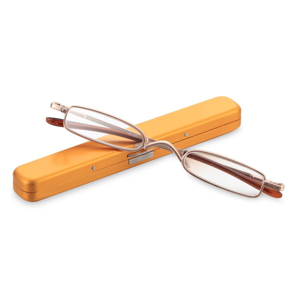 Unisex Mini tragbare Metallrahmen Vision Care Brillen Harz Linse Lesebrille