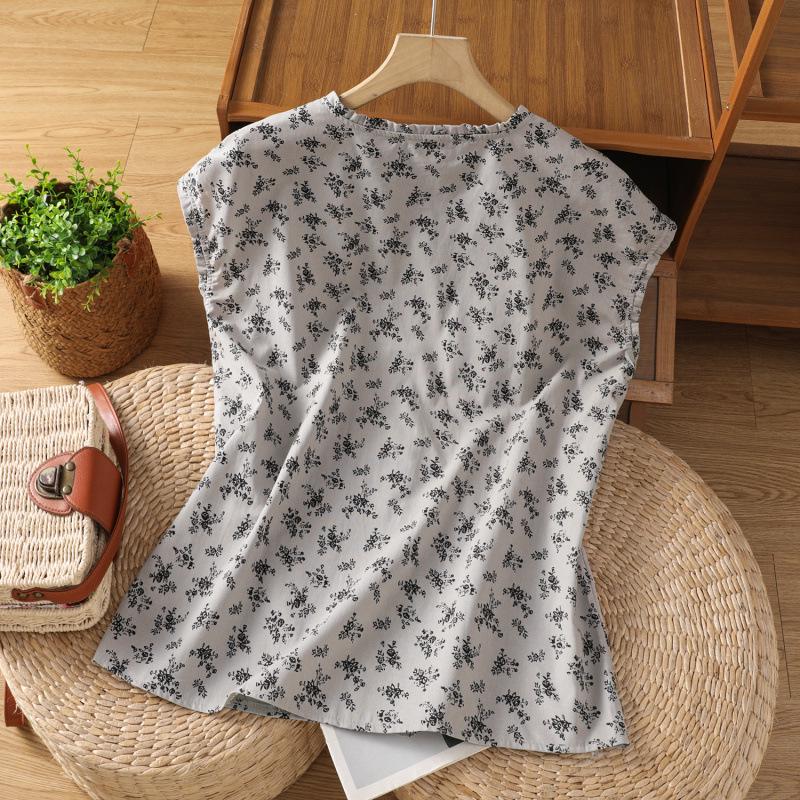 2025 Women's Cotton Linen Sleeveless Ruffled Top - Retro Summer Style
