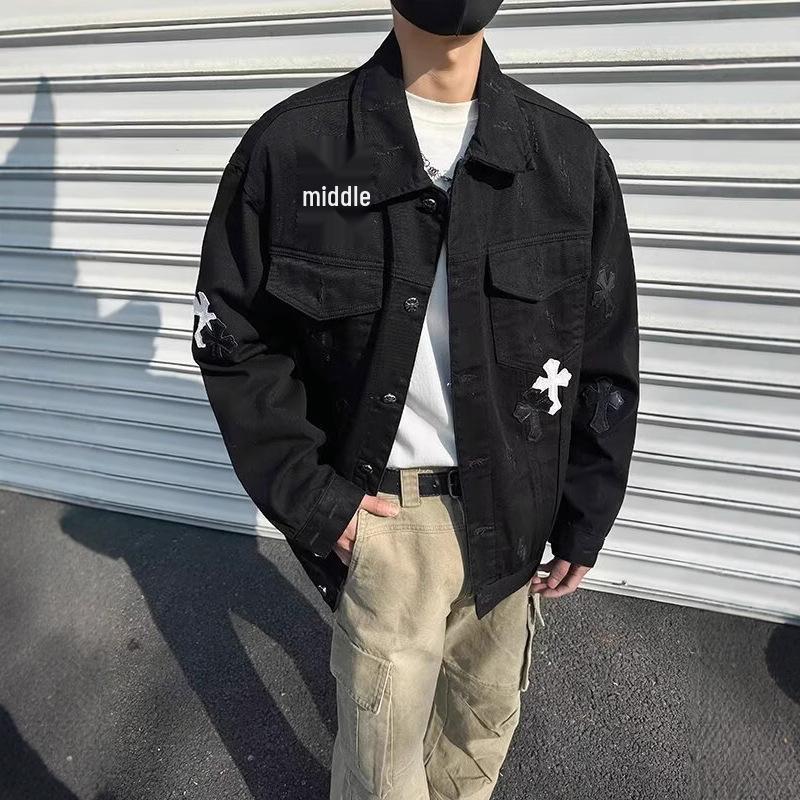 Men's Cool Hip Hop Retro Denim Jacket - Spring/Autumn Trendy Loose Fit