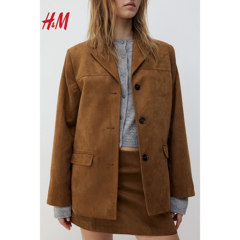 

Женские костюмы HM 2024 Осень Новый Дизайн Чувство Мода Свободный Однобортный Повседневный Костюм 1240775 Brown 155/80(XS)