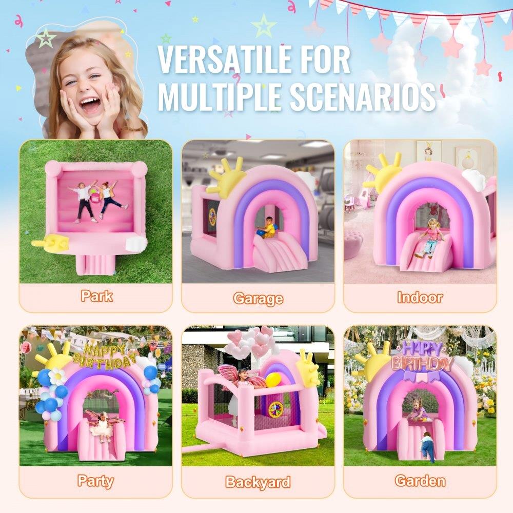 Inflatable Bounce House with Slide & Blower - Fun Indoor/Outdoor Playhouse for Kids Ages 3-8 - 110x91x91 Inch Bouncy Castle