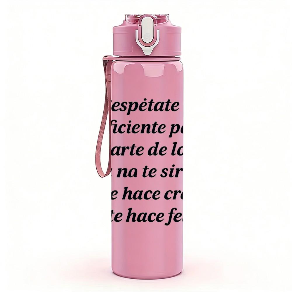 1PC Spanish Quote Text Art 750ml Color Plastic Sports Water Bottle Leakproof Flip Straw Lid Suitable for Sports Office Home Use
