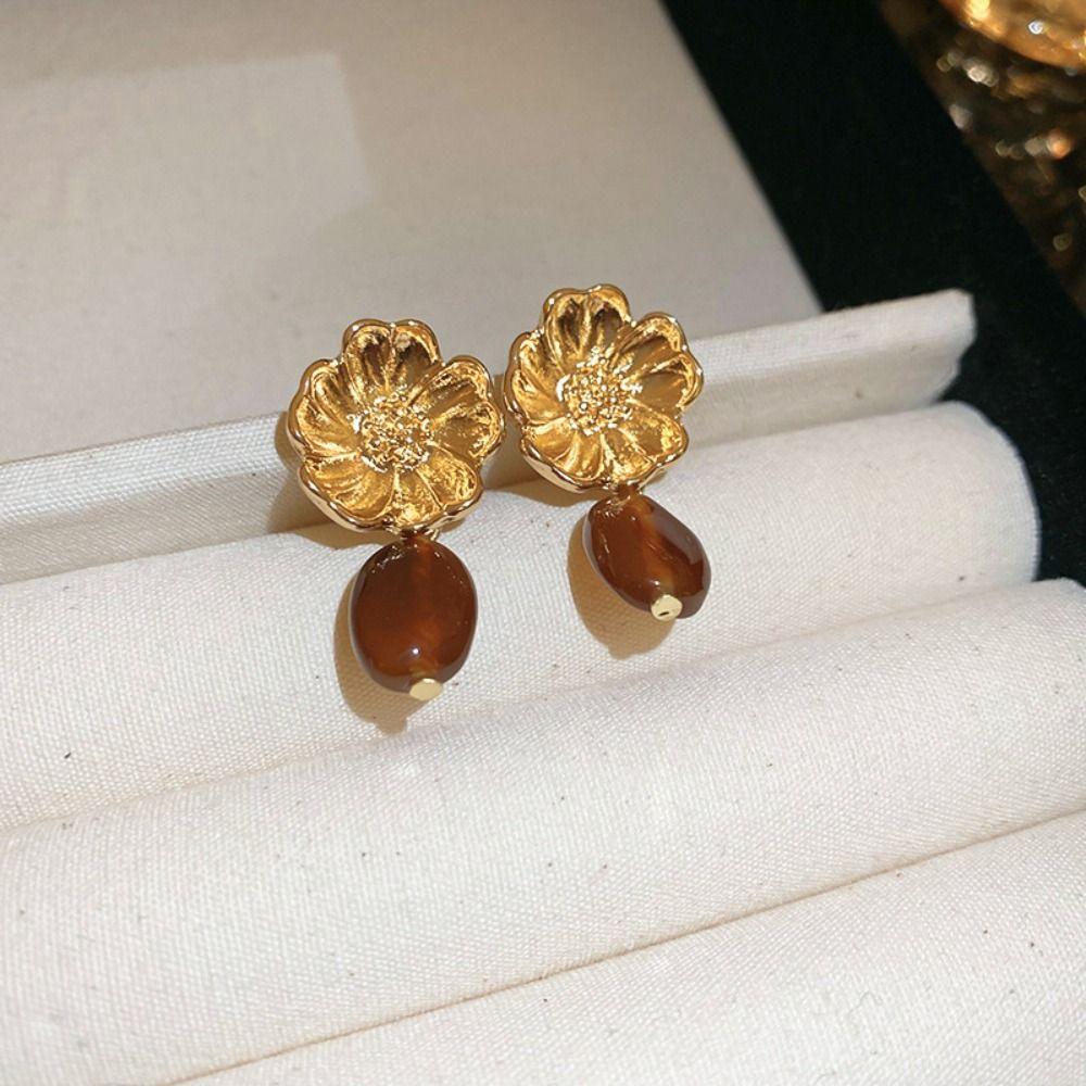 

Серьги-цветы в стиле ретро, модные серьги-гвоздики с цветочным узором, серьги-подвески для вечеринки коричневый