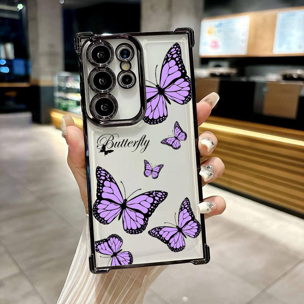 Pink Butterfly Funda For Samsung S26 Ultra Phone Case For Galaxy S25 FE S26 S24 S23 S22 S21 Ultra S20 Plus S25FE 5G Clear Cover