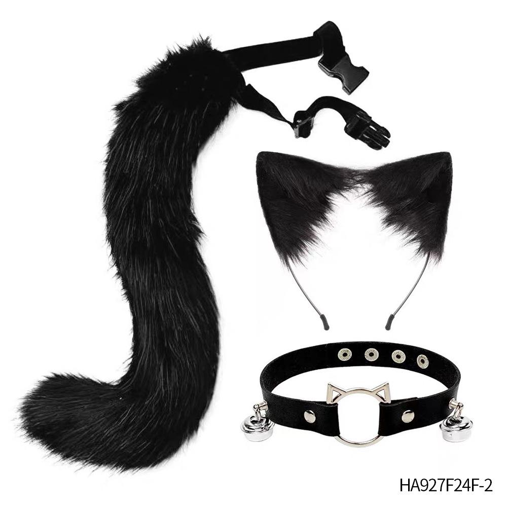 Halloween Mask New Women Lace Cat Ears Punk Style Set Necklace Choker Gloves Tail