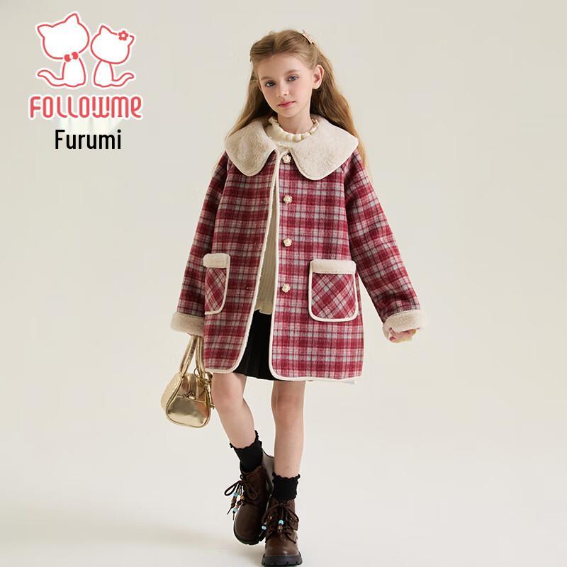 Girls' Stylish Plaid Wool-Blend Winter Overcoat