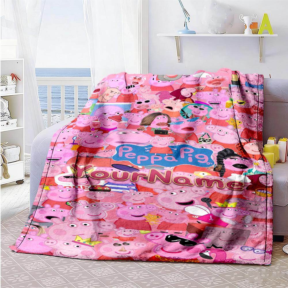 Peppa Pig Customize Text Blanket Throw Customizable Blanket Soft Warm Cozy for Couch Chair Bed Nap Ideal for All Seasons
