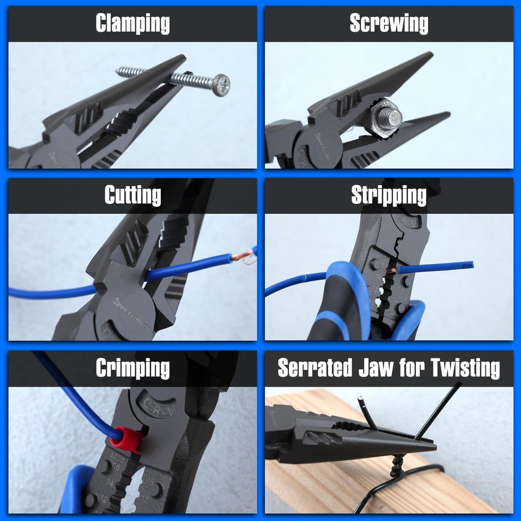 SPEEDWOX Pliers and 180mm Power Diagonal Cutting Power Precision Crimping Bolt Long Nose Wire Hand for Iron Home Car Steel Wire Spring Lock 3-Piece