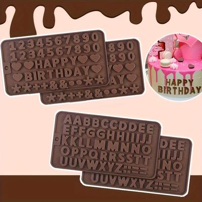 Neues Set mit 2 Silikonformen mit englischen Buchstaben und Zahlen für Schokolade, Happy Birthday Kuchen Dekoration Fondant Werkzeuge