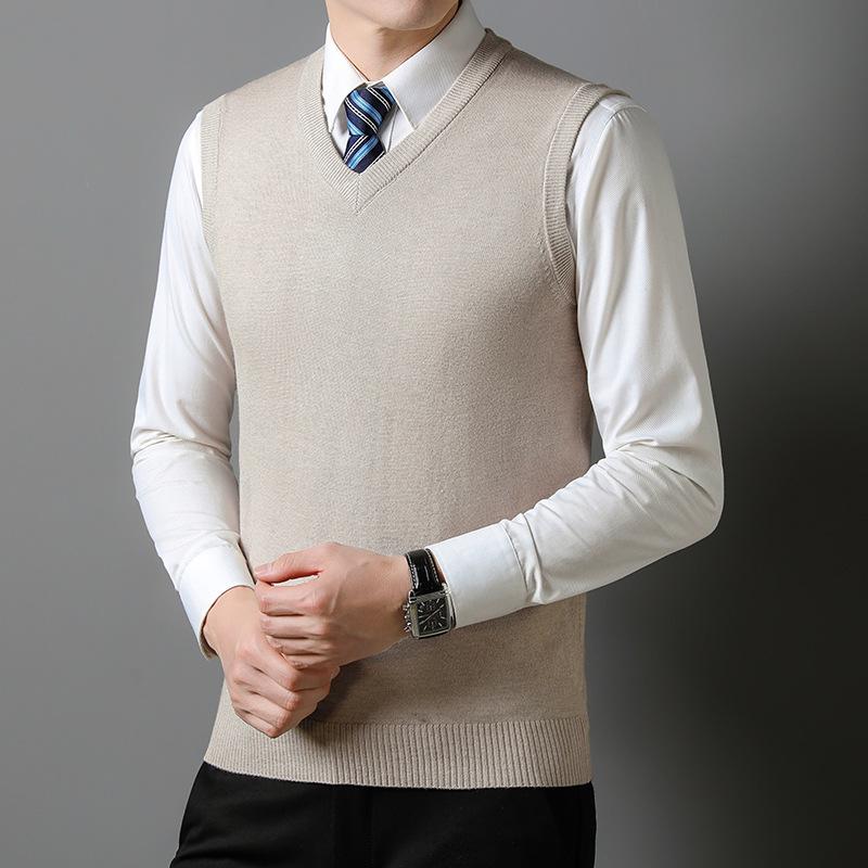 Herren Uni Wollweste mit V-Ausschnitt: Herbst-/Winter-Strickjacke für die Freizeit für mittlere und ältere Menschen