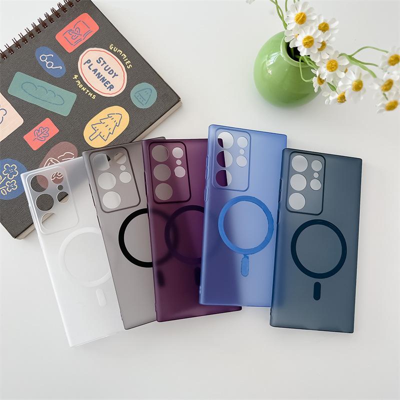 Samsung S24 Mobile Phone Case PC Essence Hole Ice Fog Magnetic Absorption S23 Ultra Skin Feeling Matte Semi Transparent Ultra Thin Hard Shell